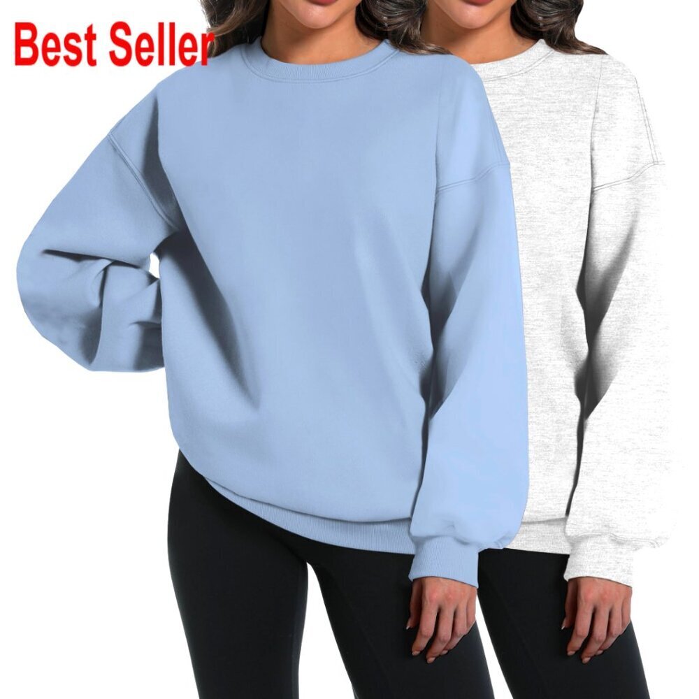 Oversized Fleece-Lined Crewneck Sweatshirt, 2-Pack, Women's Fall Winter Pullover